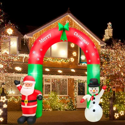 Aufblasbarer Weihnachtsbogen 2,4 m, LED, Weihnachtsmann & Schneemann