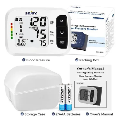 Obrázek produktu pro Digitální tlakoměr – model na zápěstí DBP-2261 – automatické měření – manžeta – paměť – včetně baterií – RoHS – bílý