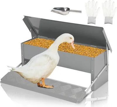 Immagine prodotto di Mangiatoia automatica per polli TolleTour con guanti e cucchiaio dosatore - Mangiatoia automatica per polli, oche e anatre, capacità 5KG, a prova di topo