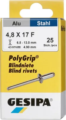 Immagine prodotto di GESIPA Blindniete PolyGrip 25 Alu/Stahl 4,8x17 K16 Scherkraft 1500N Flachrundk.