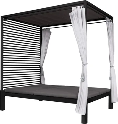 Produktbild von Blumfeldt Doppelliege Outdoor für 2 Personen mit Dach, Doppel-Sonnenliege, Doppel Garten Liege Bett für Erwachsene & Kinder, Gartenbett mit Verstellbarer Rückenlehne, Outdoor-Sonnenbett mit Dach