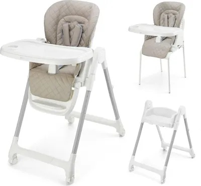 Immagine prodotto di Seggiolone Kinderkraft TULO 3 in 1 da 6 mesi, regolabile in altezza, pieghevole, con vassoio e rotelle - Beige
