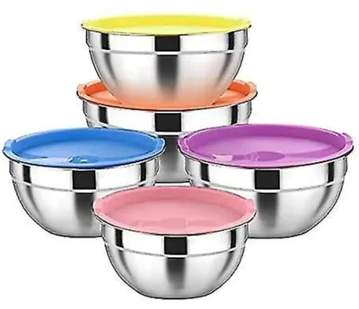 Produktbild von 5-teiliges Set Edelstahl-Rührschüsseln mit Deckel für die Küche, stapelbare Metallschüsseln – 18–26 cm