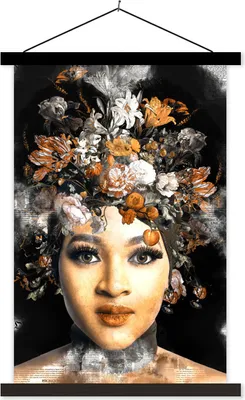 Produktbild von MuchoWow® Textilposter Frau - Zeitung - Blumen 120x180 cm mit schwarzem Rahmen - Fotos