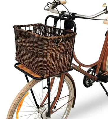 Produktbild von Fahrrad Gepäckträger vorne Frontgepäckträger - Fahrradgepäckträger Vorderrad - Red Loon Fahrrad Frontträger - Stahl / Holz Front Loader - Gepäckträger vorne universell - inkl Fahrradkorb aus Rattan