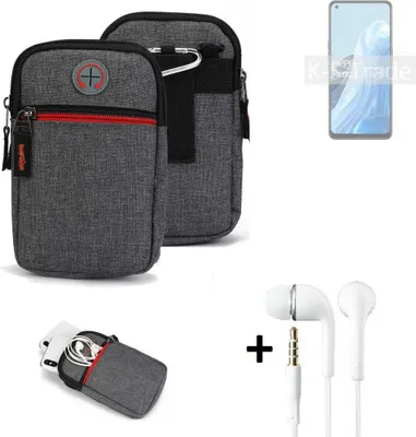 Produktbild von K-S-Trade Gürteltaasche + Kopfhörer kompatibel mit Oppo Reno8 Lite 5G Handy Tasche Holster Schutz Hülle Handy Hülle grau Zusatzfächer 1x