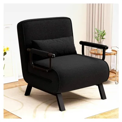 Produktbild von 4-in-1 Schlafsessel, Schlafsofa mit Bettfunktion, platzsparendes Gästebett, Relaxsessel mit verstellbarer Rückenlehne, 150 kg Tragkraft, Metallrahmen & Leinen Schwarz