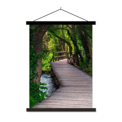 Produktbild von MuchoWow® Textilposter Wald - Natur - Brücke 120x160 cm mit schwarzem Rahmen - Magnetischer