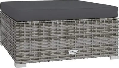 Produktbild von vidaXL Garten-Fußhocker mit Kissen Grau 70x70x30 cm Poly Rattan