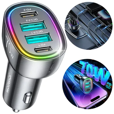 Zdjęcie produktu dla Joyroom Ładowarka Samochodowa 70W Z 4 Portami: 2 X Usb C, 2 X Usb Czarna (Jr-Cl29)