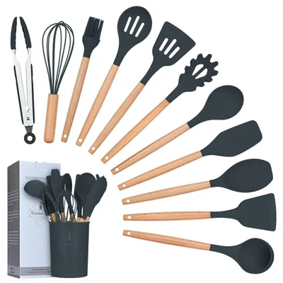 Produktbild von Silikon-Küchenwerkzeug-Set, 12-teilig, mit Holzgriffen