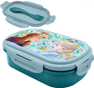 Zdjęcie produktu dla Frozen lunch box z widelcem, lunch box z dwiema przegrodami i zestawem sztućców dla dzieci, pojemnik na żywność 21 cm, prezent szkolny dla dziewczynek, szkoła, kolorowy