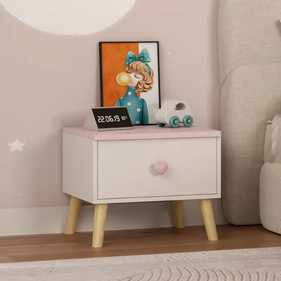 Image de Table de nuit pour enfants 'Sandnes' Table de nuit 31 x 38 x 30 cm Pieds en bois blanc/rose