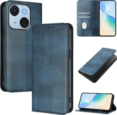 Immagine prodotto di Custodia per itel A50C, custodia in pelle vintage con protezione RFID, slot per schede, supporto Blu
