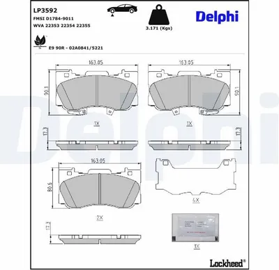 Produktbild von DELPHI Bremsbeläge Satz Vorne Bremsklötze für FORD USA Mustang VI Coupe LP3592