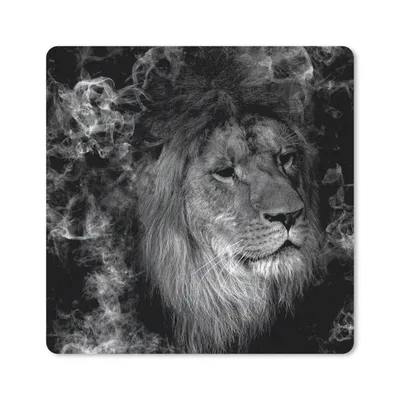 Produktbild von MuchoWow® Mauspad Mousepad Löwe - Rauch - Tiere - Schwarz - Weiß 20x20 cm - Mousepads - Maus Mat - Pad - Mausunterlage - Desk Mat - Bureauartikeln