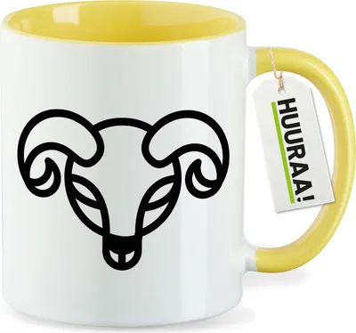 Produktbild von Huuraa Kaffeetasse Widder Sternzeichen Symbol 330ml Gelb Keramik Kaffeebecher Geschenkidee