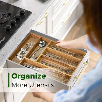 Immagine prodotto di Cassetto portaposate in teak con 6 scomparti per utensili da cucina