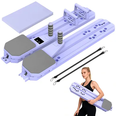 Image de Planche d'entraînement pour les abdominaux - Planche de fitness abdominale - Pliable - Retour automatique - Multifonctionnelle - Pour Pilates et pompes - Modèle violet divisé