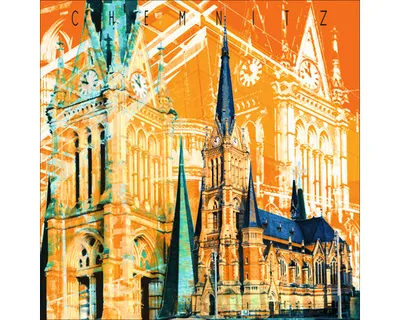 Produktbild von Glasbild Chemnitz Petrikirche orange 80x80 cm