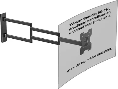 Immagine prodotto di Supporto a "L" - 5 cm. TV - Braccio girevole estendibile - Inclinazione - Rotazione - Per schermi da 27-50 pollici, peso massimo 25 kg - Standard VESA 200