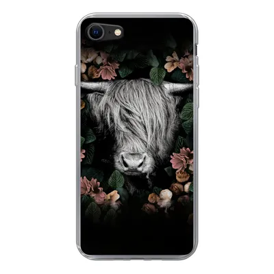 Produktbild von MuchoWow® Handyhülle Schutzhülle Hülle für iPhone 7 Schottischer Highlander - Blumen - Rosa Silikon Softcase Handy Hülle - Kartenhalter