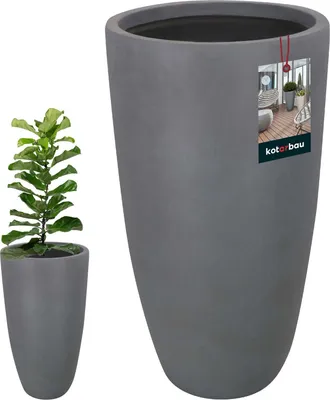 Produktbild von KOTARBAU® Blumenvase hoch Blumentopf Dunkelgrau Fiberclay Ecolite Höhe 62 cm ⌀ 32 cm moderne Vase Beton Optik Bodenvase groß für Blumen Blumenvasen modern für Wohnzimmer Garten Balkon schöne Vasen Deko