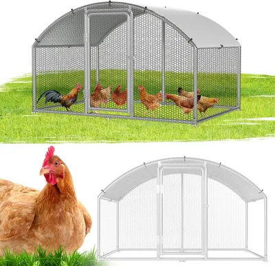Immagine prodotto di Gabbia per polli in metallo compatta, dimensioni 3 x 2 x 2 metri - Recinto per animali con serratura di sicurezza e tetto impermeabile