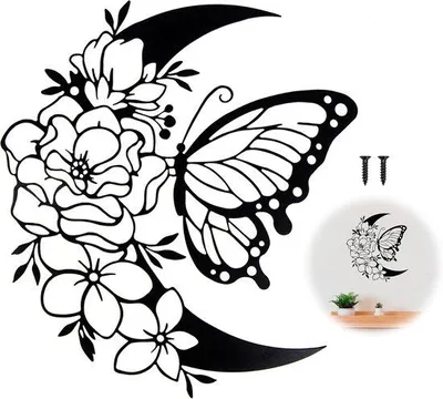 Produktbild von Famanu Wanddekoration Maanphase mit Schmetterling - Schwarz - Vintage Design