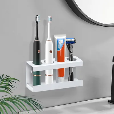Immagine prodotto di Porta spazzolini in acciaio inossidabile, bianco, con 4 fori, diametro 35 mm, da fissare con adesivo o tramite foratura