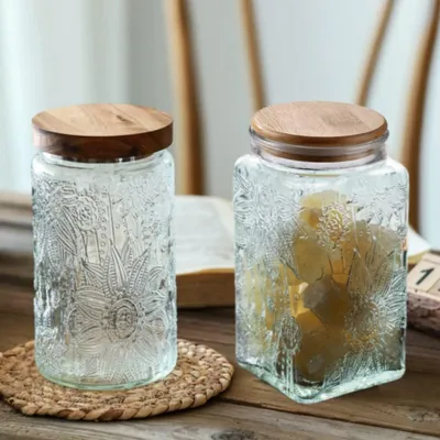 Produktbild von Omgoods – Set aus 2 Vintage-Glasbehältern mit Bambusdeckel