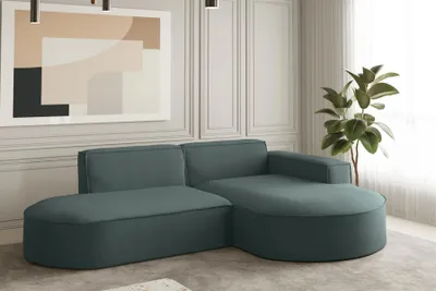 Produktbild von Ecksofa Designersofa PALMA XS in Stoff Opera Velvet Opalgrün Ottomane Rechts