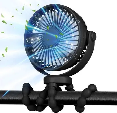 Obrázok produktu pre Prenosný ventilátor s 360° otočným hlavicou a 3 rýchlosťami, s možnosťou nabíjania cez USB, čierny, do auta, do kancelárie a na cesty