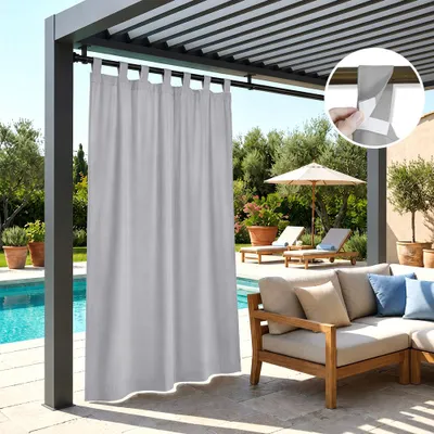 Produktbild von 1 Stück Outdoor Vorhang Blickdicht Klettverschluss Schlaufen Thermo Gardine Wasserdicht Verdunkelung für Terrasse Balkon Garten, 132x213cm, Grau