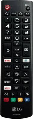 A black LG TV remote control with various buttons.