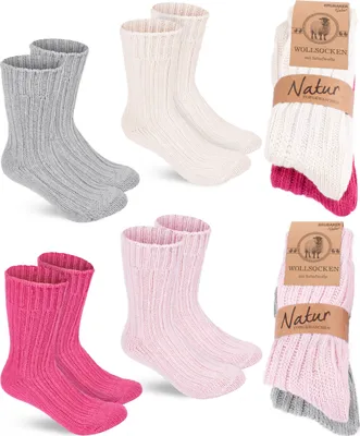 Image de BRUBAKER 4 paires de chaussettes en laine - Chaussettes d'hiver chaudes pour femmes et hommes - Chaussettes d'hiver, Rose Beige Gris et Rose, taille 35-38