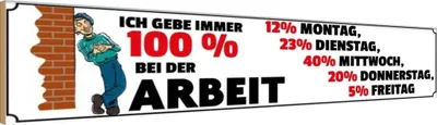 Produktbild von vianmo Holzschild 10x46 cm ich gebe immer 100% bei der Arbeit Spruch Zitat