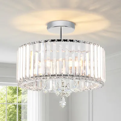 Produktbild von ANWIO Kristall Deckenleuchte Silber 3 Flammig Kronleuchter Wohnzimmer Metall Rund Ø37cm Kristall Lampenschirm Kronleuchter Deckenlampe Schlafzimmer E27 für Esszimmer Küche Flur