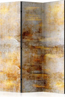 A three-panel room divider with an abstract, textured design.