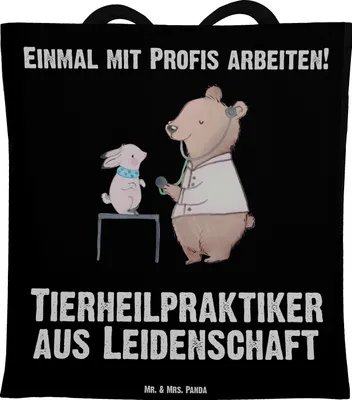 Produktbild von Mr. & Mrs. Panda Beutel Tierheilpraktiker Leidenschaft - Schwarz - Geschenk, Tasche, Uni, dokumententasche, Jutebeutel, Schultasche, Tote Bag