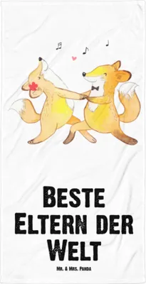 Produktbild von Mr. & Mrs. Panda Handtuch Fuchs Beste Eltern der Welt - Weiß - Geschenk, Mama, Duschhandtuch, und Papa, Familie, Geschenkidee, Badelaken, Reisehandtuch, Strandtuch
