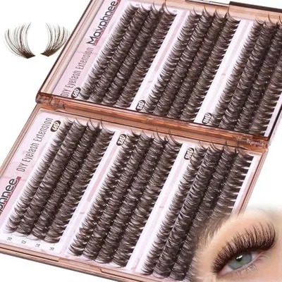 Produktbild von Braune Wimpernverlängerungen mit D-Curl, Volumen-Wimpernbüschel, dunkelbraune Wimpernbüschel, einzelne Wimpern, flauschige Wimpernbüschel, 480 Stück, 60D, 80D, 100D gemischt, 10-16 mm