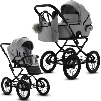 Produktbild von Knirpsenland Retro Style 2.0 Kombi Kinderwagen mit Babywanne und Sportwagenaufsatz 2in1 Grau