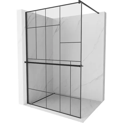 Obrázek produktu pro Mexen Kioto+ sprchová zástěna s poličkou a kolejnicí 120 x 200 cm, Průhledné/Černý vzor 8 mm, Černá - 800-120-121-70-78