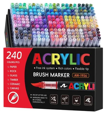 Immagine prodotto di Set di pennarelli acrilici, 240 colori, punta a pennello da 1 a 5 mm, coprenti, non tossici, ad asciugatura rapida, resistenti all'acqua, adatti per pietra, Vetroceramica, legno, tela