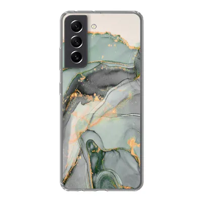 Produktbild von MuchoWow® Handyhülle Schutzhülle Hülle für Samsung Galaxy S21 FE Gold - Marmor - Grün - Luxus - Glitzer - Marmoroptik Silikon Softcase Handy Hülle - Mobiltelefonhülle