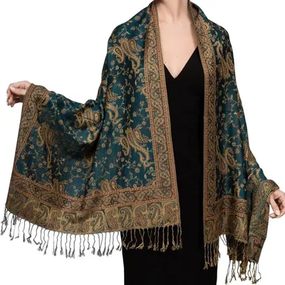 Zdjęcie produktu dla Szal Pashmina - Dwustronny wzór paisley - Zielony