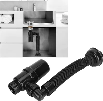 Produktbild von Runde dekorative P-Siphon - Universelle Abflussverschlüsse mit extra langem Verlängerungsrohr - Matt Schwarz für Badezimmerwaschbecken
