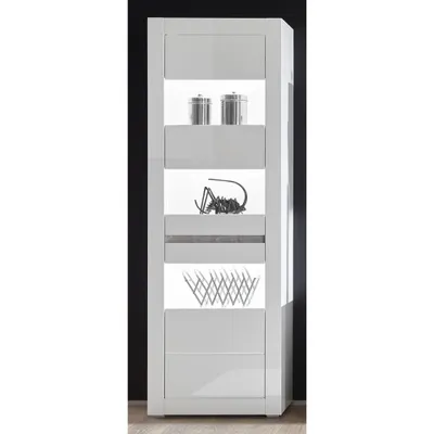 Produktbild von Standvitrine COGO-61 in weiß Hochglanz inkl. Beleuchtung modernes Design mit Griffmulden BxHxT: 66x198x35cm
