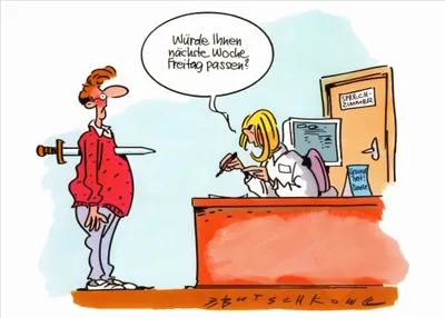 Produktbild von Cartoon-Postkarte Peter Butschkow "Würde Ihnen nächste Woche Freitag passen?"